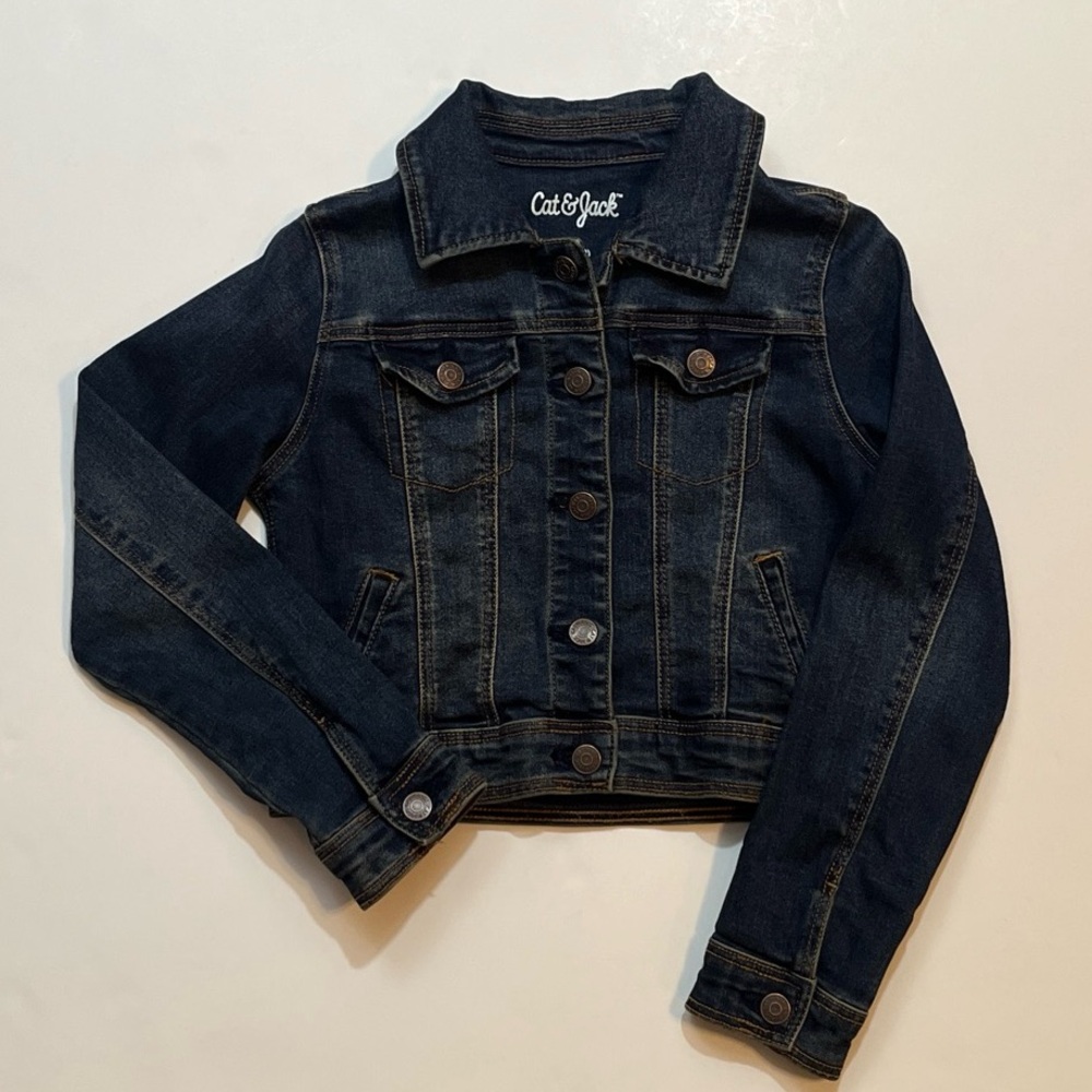 Cat & Jack Medium 7/8 Dark Wash Snap Button-Up Denim Jacket